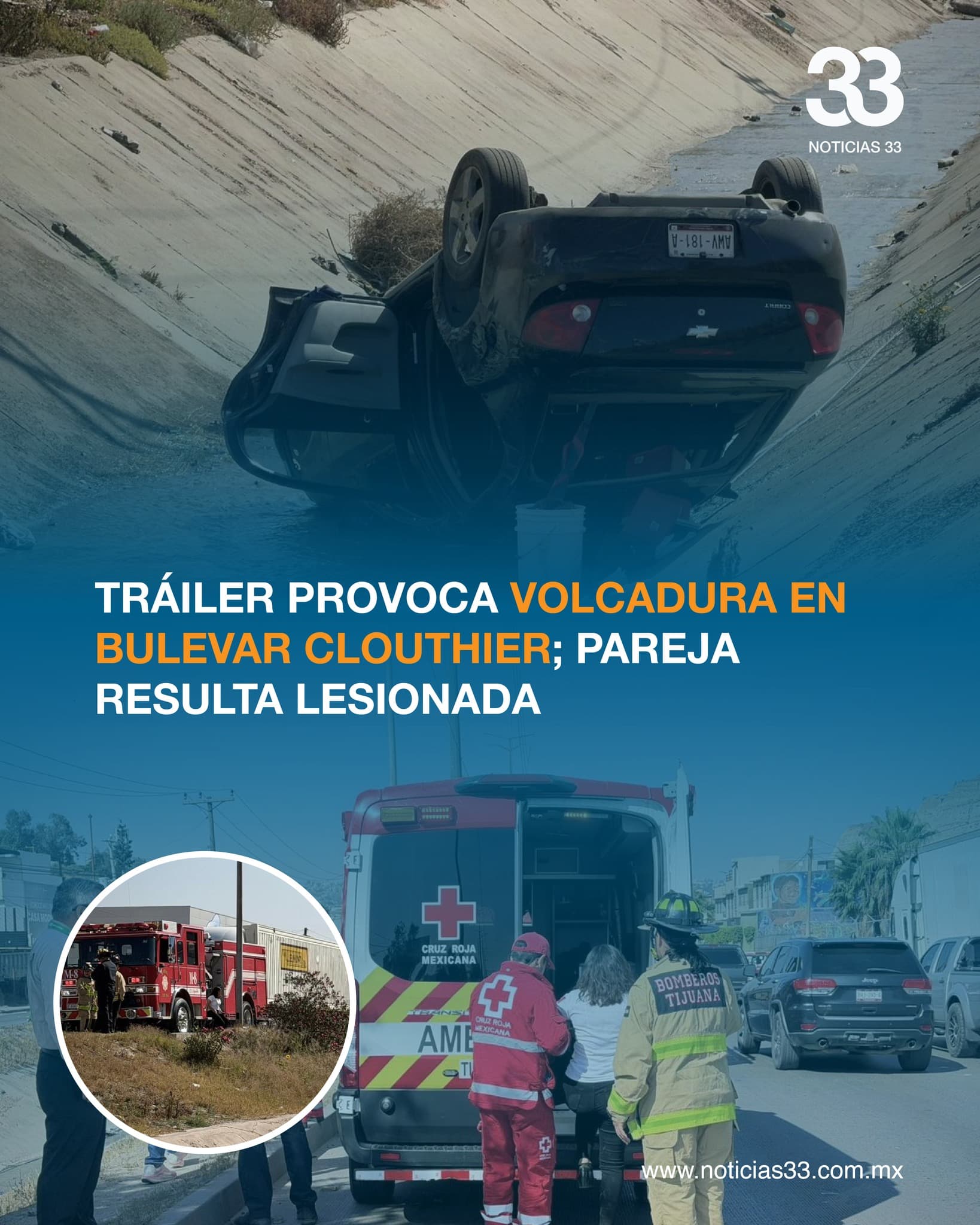 Tráiler provoca volcadura en bulevar Clouthier; pareja resulta lesionada