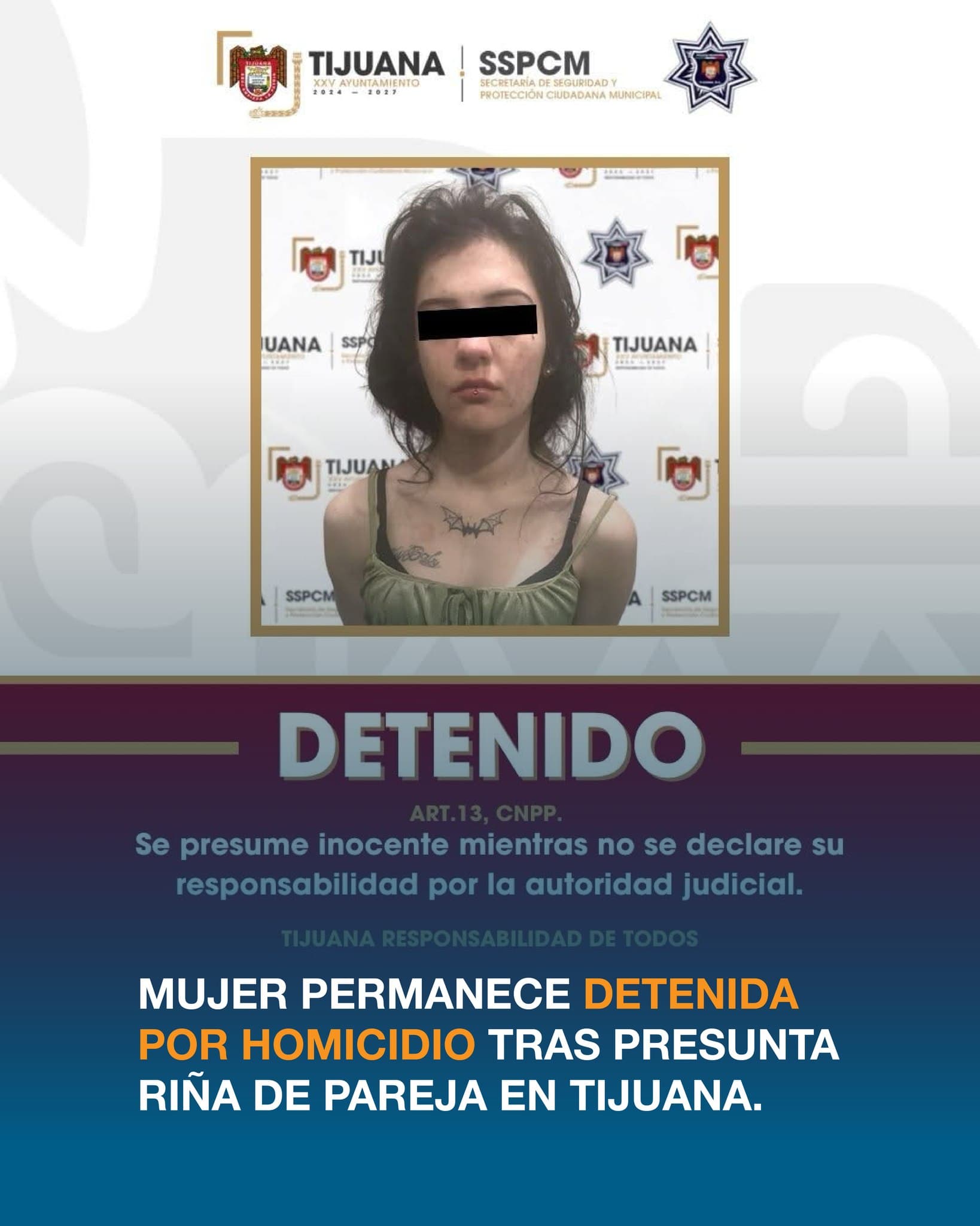 Mujer permanece detenida por homicidio tras presunta riña de pareja en Tijuana